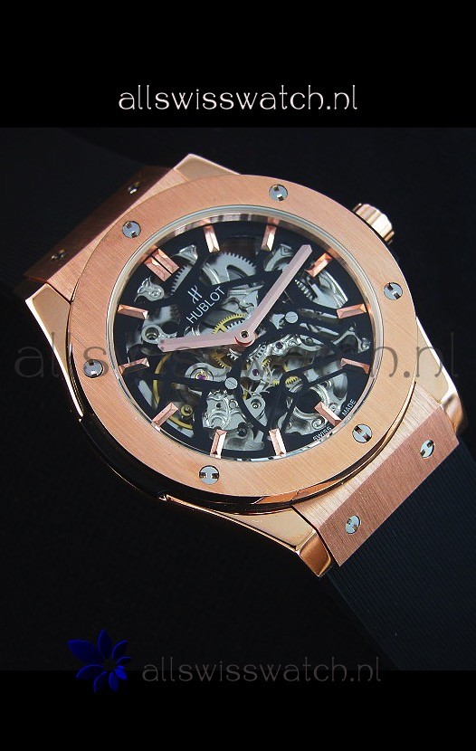 IMG_9081 Hublot Classic Fusion Skeleton Rose Gold Case Movement Replica 6