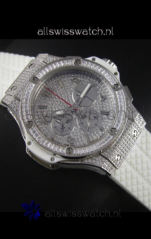 IMG_9081 Hublot Big Bang Rose Stainless Steel Quartz Movement in White Strap Replica 6