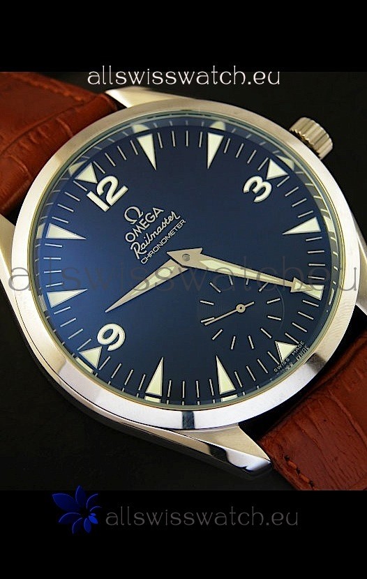 IMG_9081 Omega Seamaster Railmaster in Brown Leather Strap Replica 6