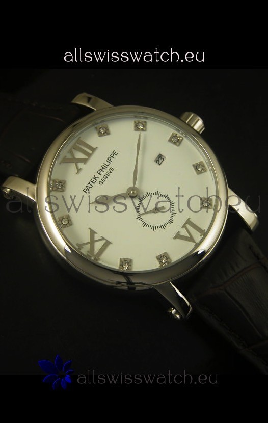 IMG_9081 Patek Philippe Calatrava Stainless Steel Diamonds Hour Markers Replica 6