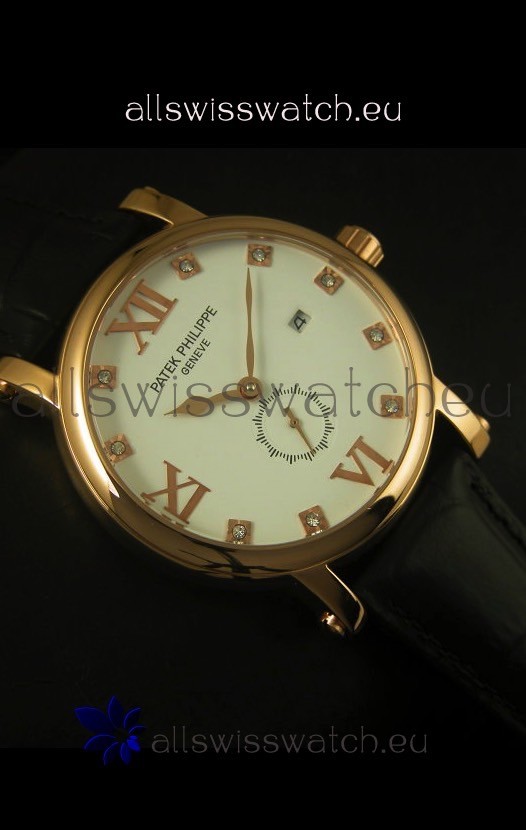 IMG_9081 Patek Philippe Calatrava Rose Gold Diamonds Hour Markers Replica 6