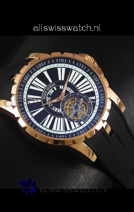 IMG_9081 Roger Dubuis Excalibur Tourbillon - Rose Gold Plating Black Dial Replica 6