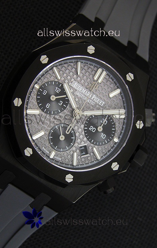 IMG_9081 Audemars Piguet Royal Oak Chronograph Slate Grey Dial Rubber Strap PVD Case Replica 7