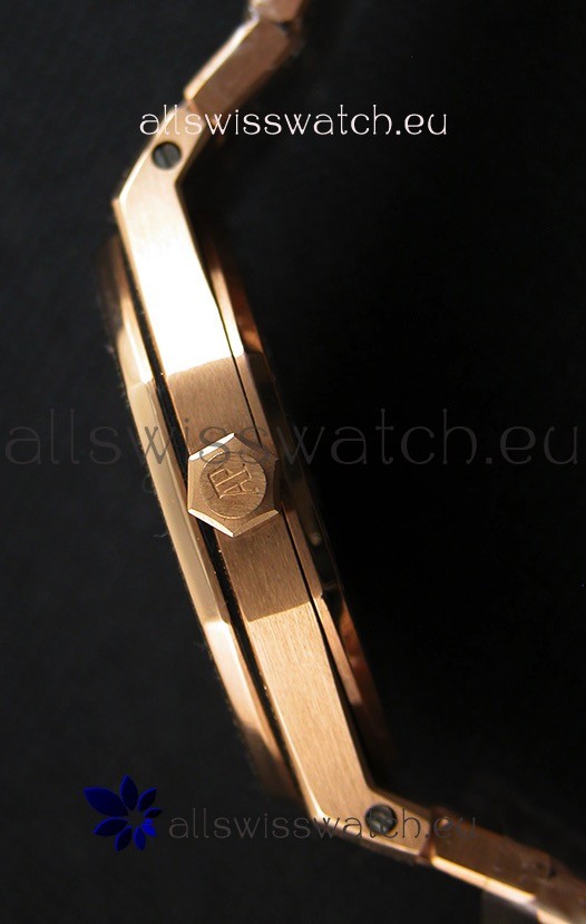 IMG_9081 Audemars Piguet Royal Oak Frosted Rose Gold QUARTZ Black Dial 33MM - 1:1 Mirror Replica 7