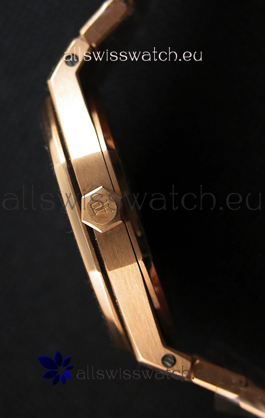 IMG_9081 Audemars Piguet Royal Oak Frosted Rose Gold QUARTZ Navy Blue 33MM - 1:1 Mirror Replica 7