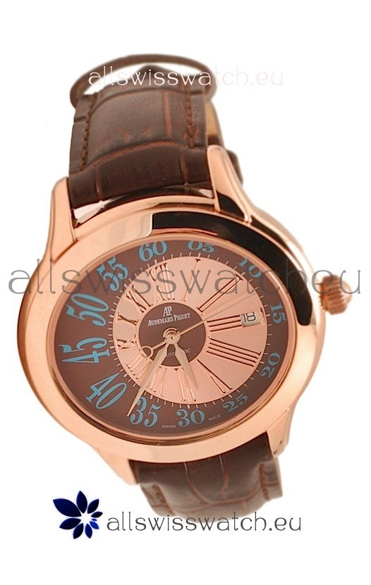 IMG_9081 Audemars Piguet Millenary Hour and Minute Swiss Rose Gold in Brown Dial Replica 7