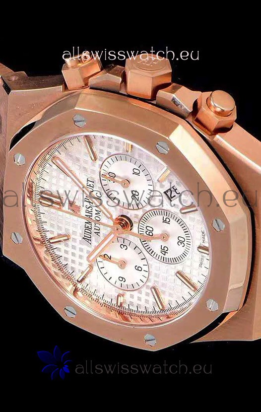 IMG_9081 Audemars Piguet Royal Oak Chronograph White Dial Rose Gold on 904L Steel - 1:1 Mirror Replica 7