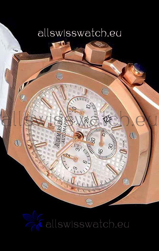 IMG_9081 Audemars Piguet Royal Oak Chronograph White Dial Rose Gold on 904L Steel - 1:1 Mirror Replica 7