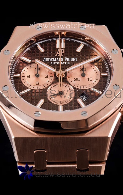IMG_9081 Audemars Piguet Royal Oak Chronograph in Pink Gold Case Brown Dial Replica 7