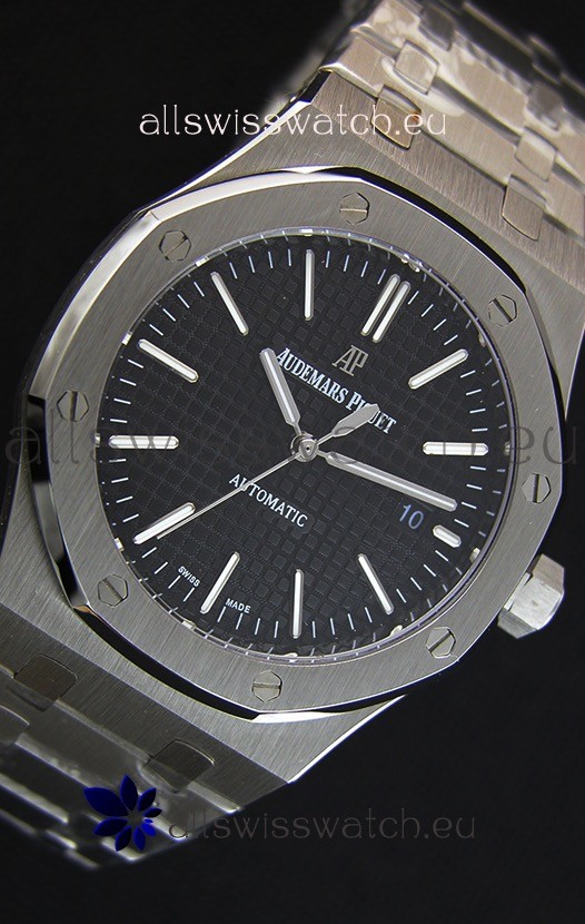 IMG_9081 Audemars Piguet Royal Oak 41MM Black Dial Steel Strap - 1:1 Mirror Ultimate Edition Replica 7