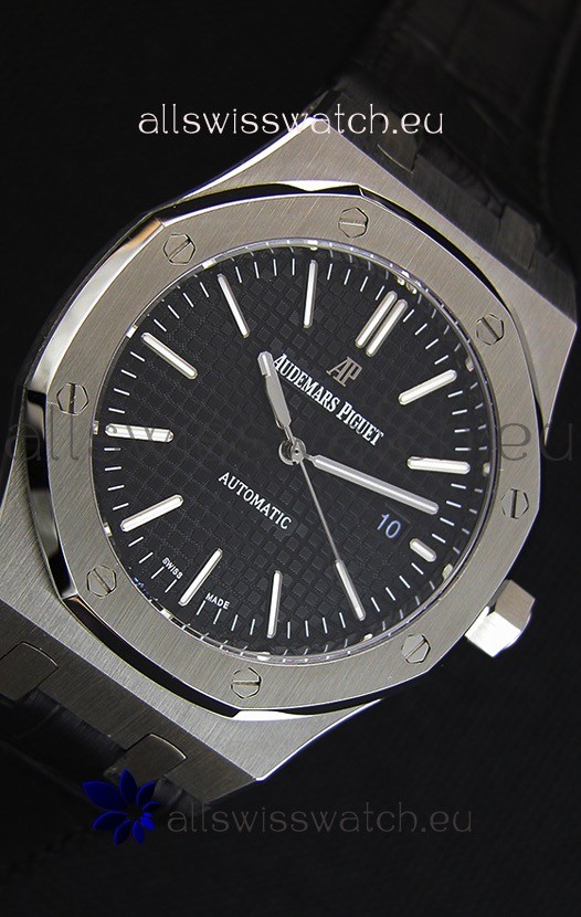 IMG_9081 Audemars Piguet Royal Oak 41MM Black Dial Leather Strap - 1:1 Mirror Ultimate Edition Replica 7