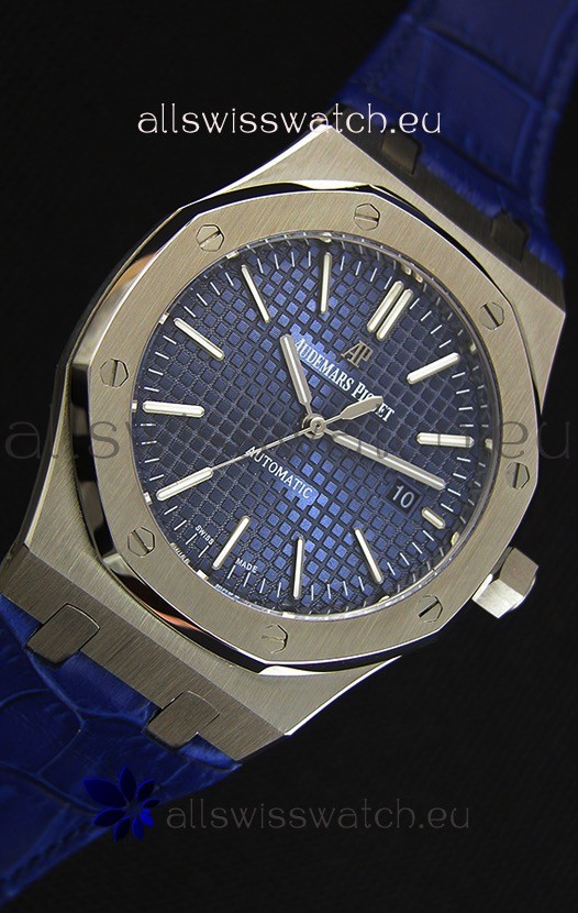 IMG_9081 Audemars Piguet Royal Oak 41MM Blue Dial Leather Strap - 1:1 Mirror Ultimate Edition Replica 7