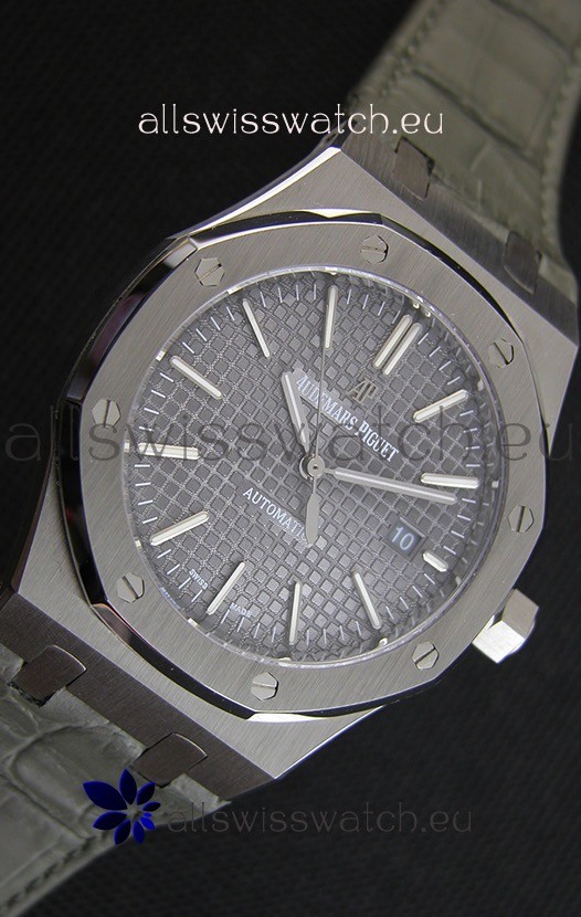 IMG_9081 Audemars Piguet Royal Oak 41MM Grey Dial Leather Strap - 1:1 Mirror Ultimate Edition Replica 7
