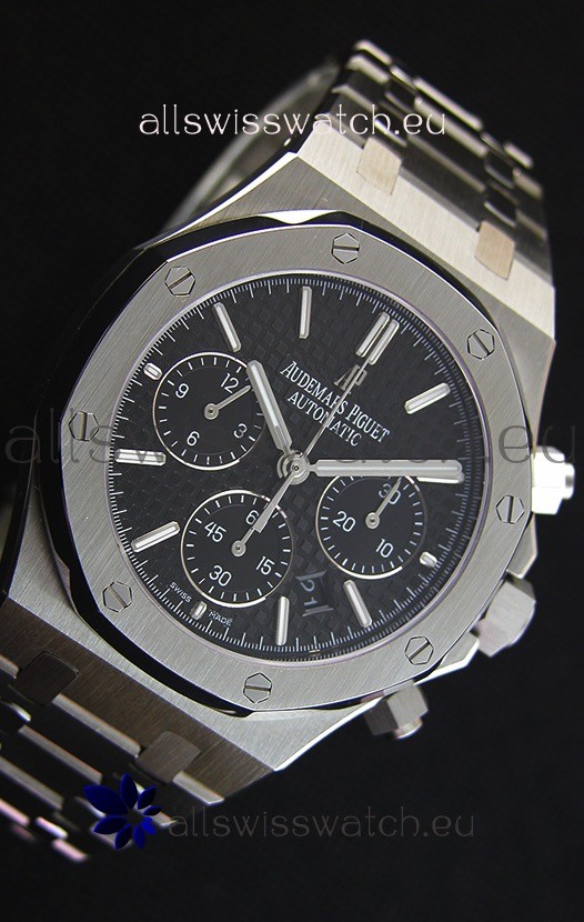 IMG_9081 Audemars Piguet Royal Oak Chronograph Black Dial Steel Strap Replica 7