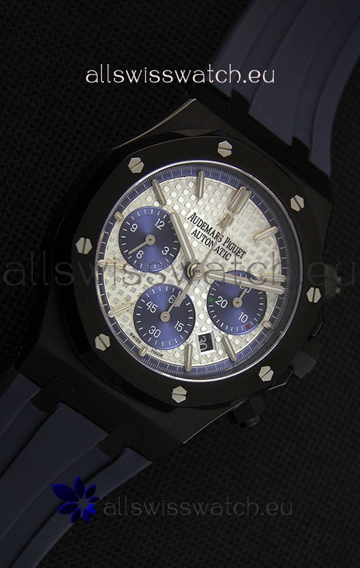 IMG_9081 Audemars Piguet Royal Oak Chronograph Silver Toned Dial Blue Subdials Replica 7