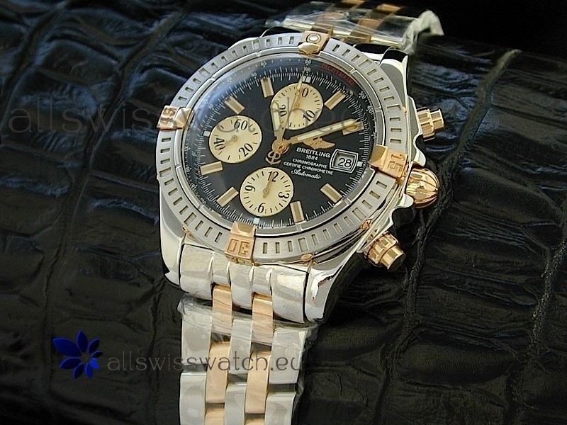 IMG_9081 Breitling Windriderin Black Dial Two tone Casing Replica 7