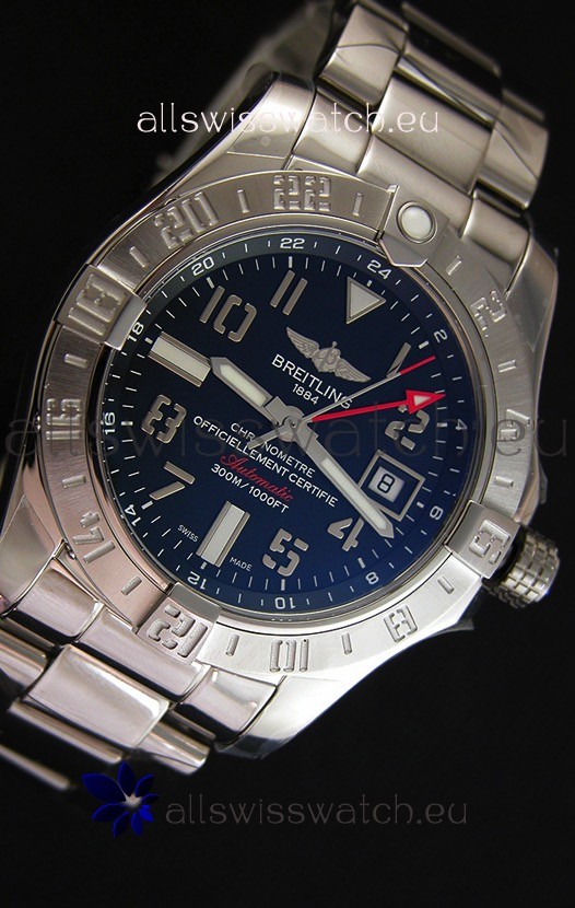 IMG_9081 Breitling Avenger II GMTin Black Dial Steel Strap 1:1 Mirror Version Replica 7
