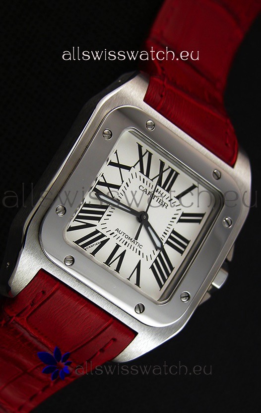 IMG_9081 Cartier Santos De Cartier 1:1 Mirror Red Strap 33MM Ladies Replica 7
