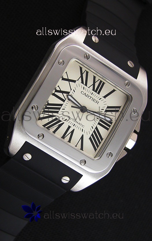 IMG_9081 Cartier Santos De Cartier 1:1 Mirror 39MM Rubber Strap Replica 7