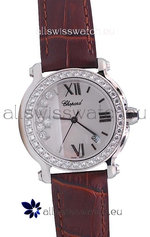 IMG_9081 Chopard Happy Sport Star Shaped Diamonds in Brown Strap Replica 7