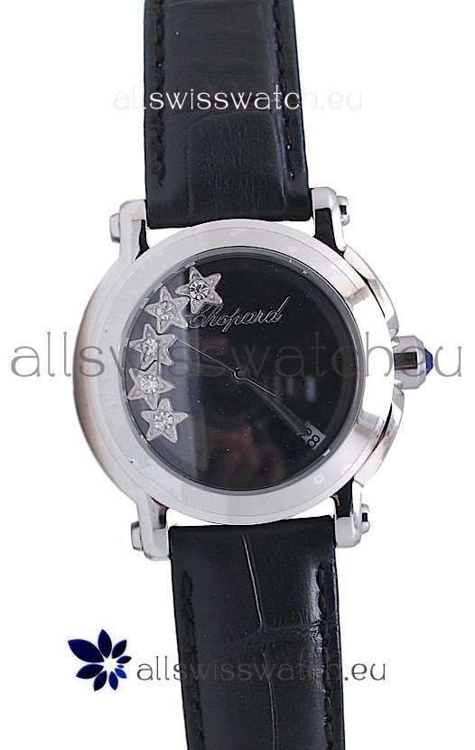 IMG_9081 Chopard Happy Sport Star Shaped Diamonds in Black Strap Replica 7
