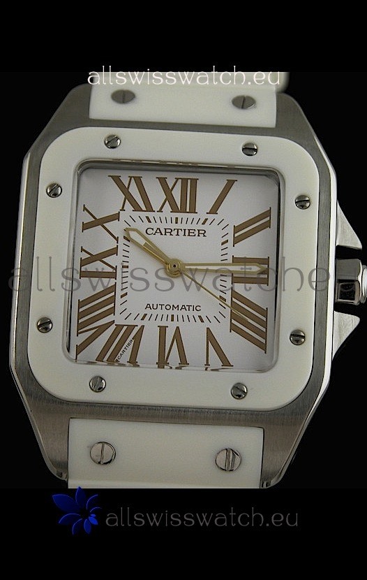 IMG_9081 Cartier Santos Automatic in White Strap Replica 7