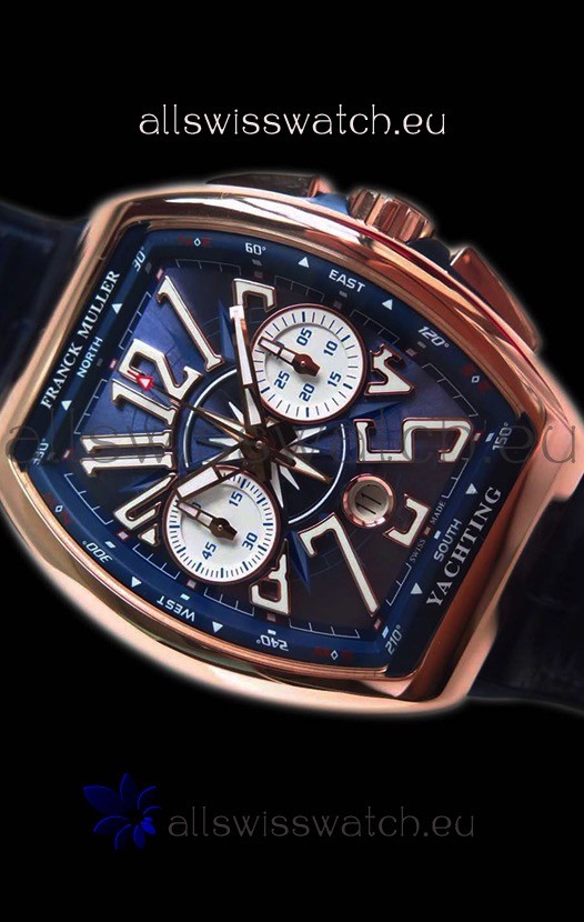 IMG_9081 Franck Muller Vanguard Chronograph 18K Pink Gold Blue Dial Replica 7