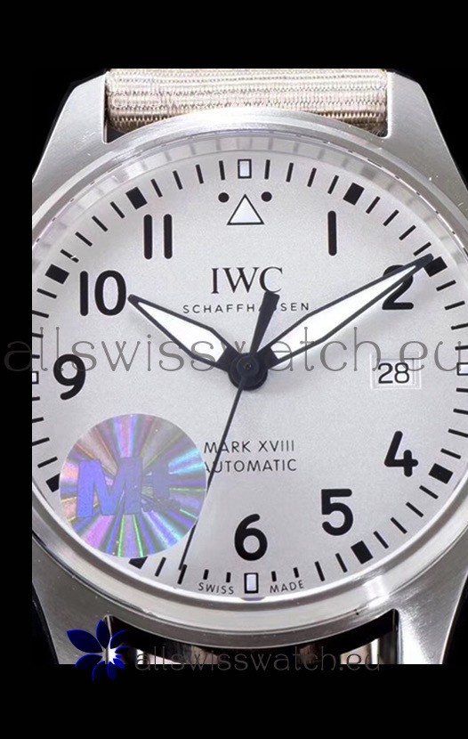 IWC Pilot's MARK XVIII Aviator 1:1 in 904L Steel Case - Beige Nylon Strap Replica 7