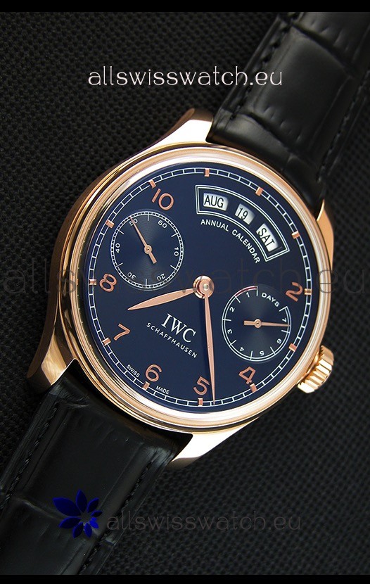 IMG_9081 IWC Portugieser Annual Calender Midnight Blue Pink Gold IW503504 1:1 Mirror Replica 7