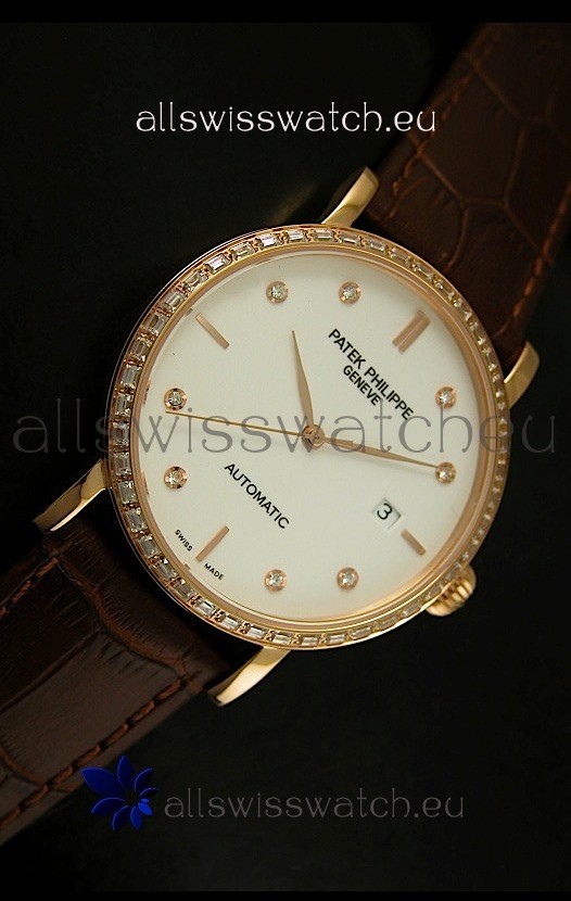 IMG_9081 Patek Philippe Calatrava 5298in Pink Gold Casing - Diamonds Hours Replica 7