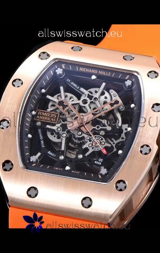 IMG_9081 Richard Mille RM035 AMERICAS 18K Rose Gold in Orange Strap Replica 7