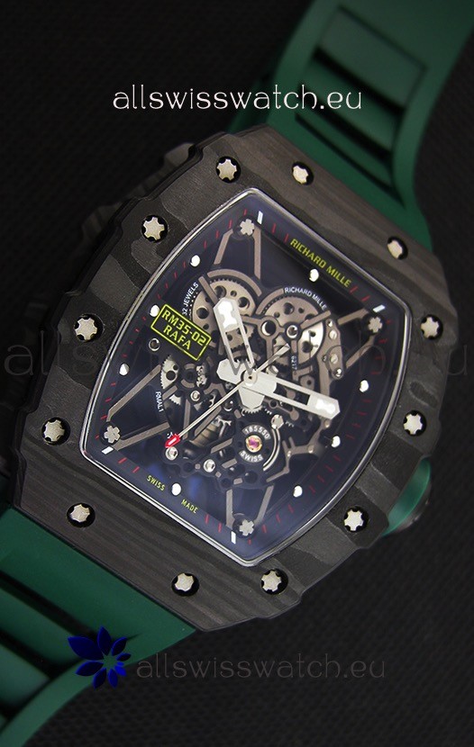 IMG_9081 Richard Mille RM35-02 Rafael Nadal Forged Carbon Case with Green Strap Replica 7