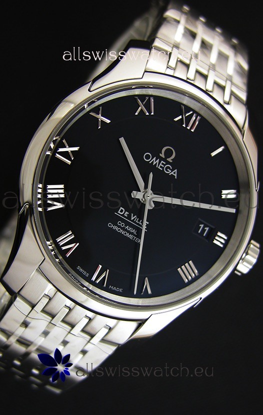 IMG_9081 Omega De-Ville Annual Calendar Steel Strap1:1 Mirror Edition in Black Dial Replica 7