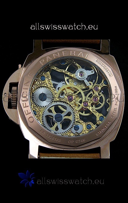 IMG_9081 Panerai Luminor Skeleton Dial in Rose Gold Casing Replica 7