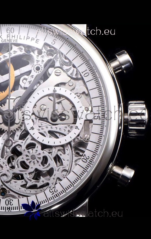 IMG_9081 Patek Philippe Complications Skeleton Chronograph in 904L Steel Case Replica 7