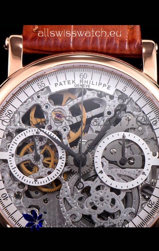 IMG_9081 Patek Philippe Complications Skeleton Chronograph in Rose Gold Replica 7
