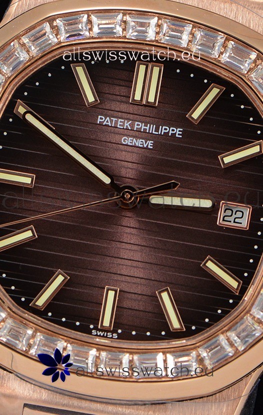 IMG_9081 Patek Philippe Nautilus 5711/1R 1:1 Mirror Baguette Diamonds Bezel Replica 7