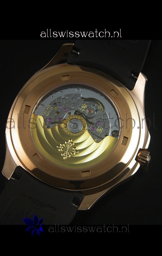 IMG_9081 Patek Philippe Aquanaut Jumbo Rose Gold 1:1 Mirror - Black Colored Dial Replica 7
