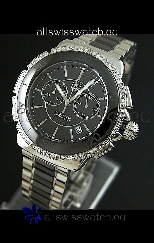 IMG_9081 Tag Heuer Formula 1 Chronograph Ceramic Ladies in Diamond Bezel Replica 7