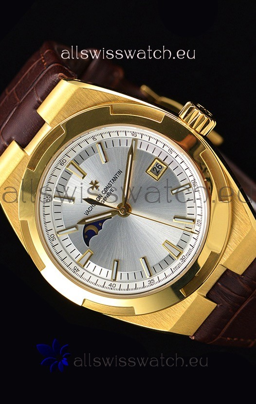 IMG_9081 Vacheron Constantin Overseas MoonPhase Yellow Gold in Brown Strap Replica 7