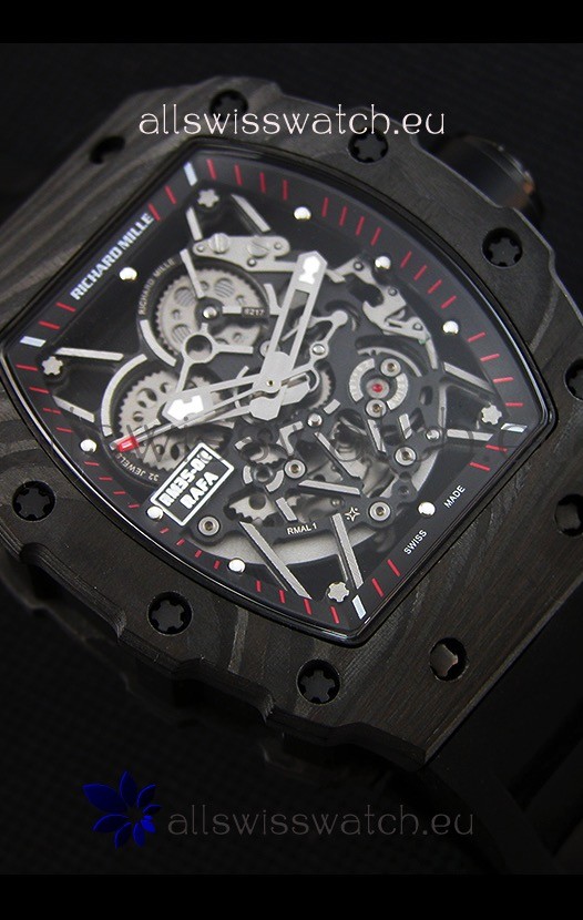 IMG_9081 Richard Mille RM35-2 Rafael Nadal Forged Carbon Case with Black Strap Replica 7