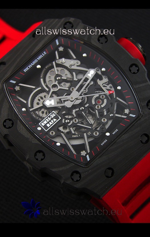 IMG_9081 Richard Mille RM35-2 Rafael Nadal Forged Carbon Case with Red Strap Replica 7