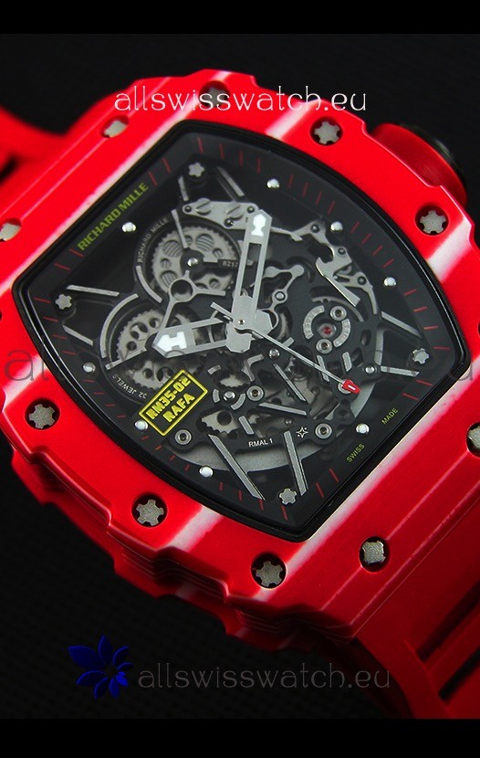 IMG_9081 Richard Mille RM35-02 One Piece Red Forged Carbon Case in Red Strap Replica 7