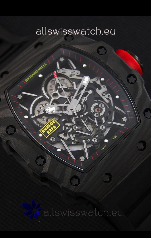 IMG_9081 Richard Mille RM35-2 Rafael Nadal Forged Carbon Case with Black Rubber Strap Replica 7