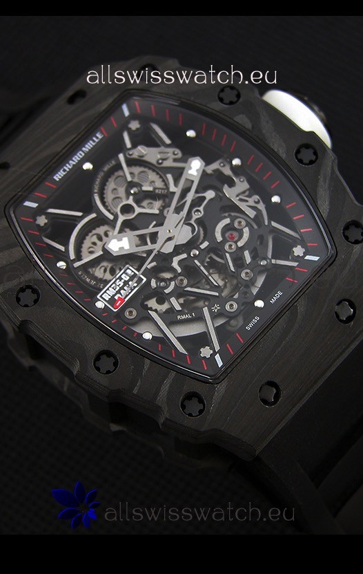 IMG_9081 Richard Mille RM35-2 Rafael Nadal Forged Carbon Case with Black Strap Replica 7