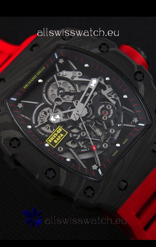 IMG_9081 Richard Mille RM35-2 Rafael Nadal Forged Carbon Case with Red Rubber Strap Replica 7