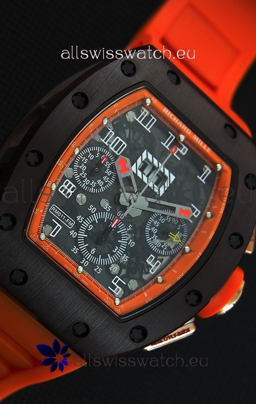 Richard Mille RM011-FM Felipe Massa One Piece Ceramic Case in Orange Strap Replica 7