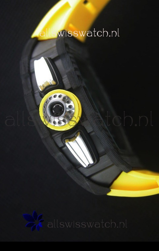 IMG_9081 Richard Mille RM011-03 One Piece Black Forged Carbon Case in Yellow Strap Replica 7