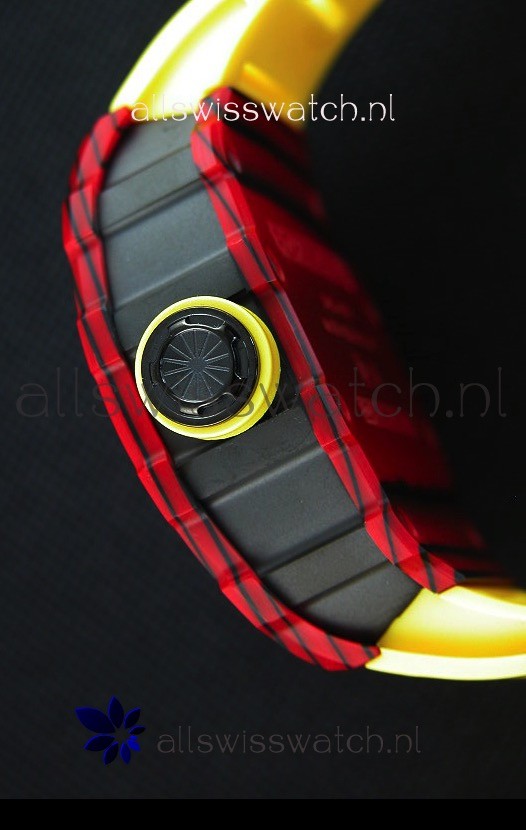 IMG_9081 Richard Mille RM35-01 One Piece Red Forged Carbon Case in Yellow Strap Replica 7