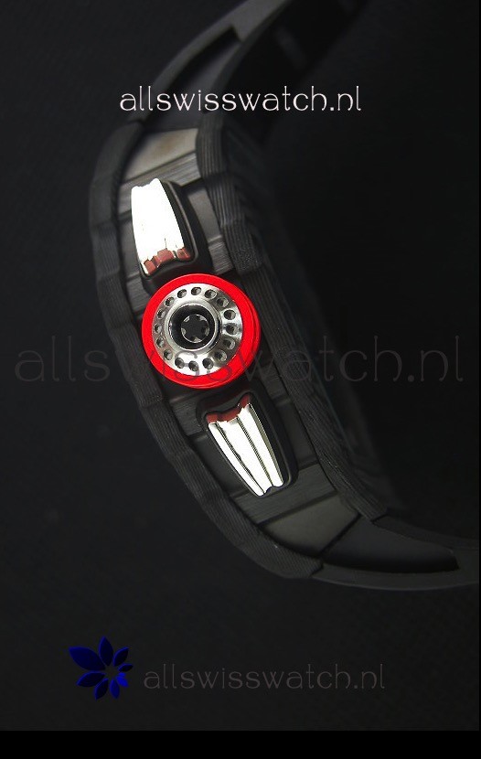 IMG_9081 Richard Mille RM011-03 One Piece Black Forged Carbon Case in Black Strap Replica 7